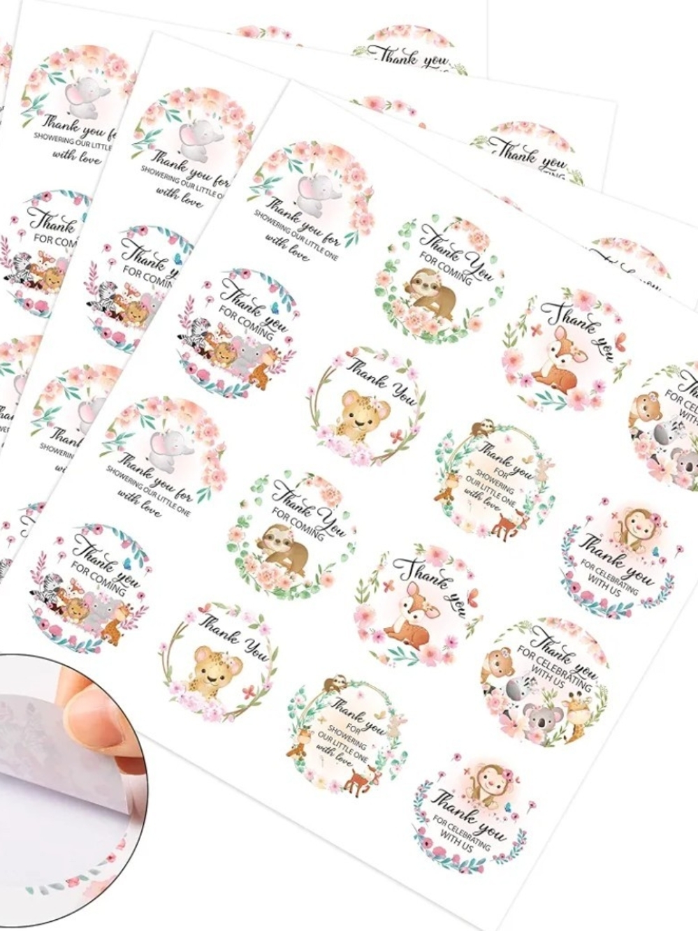 Cute Floral Baby Shower Thank You Stickers - 208 Stickers (13 Sheets)
